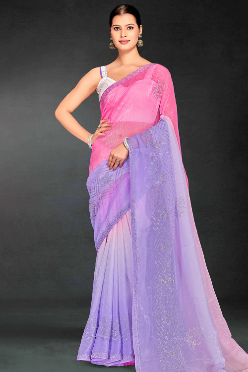 Light Purple Tissue Saree With Printed Work For Festival