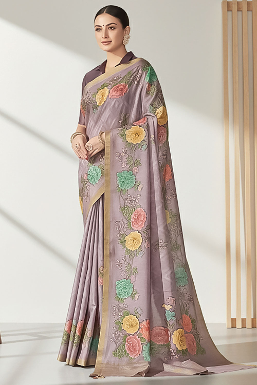 Light Purple Tissue Silk Printed Light Weight Saree