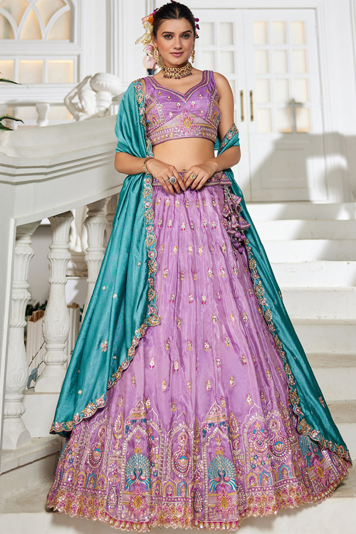 Light Purple Tissue Zari A Line Lehenga 