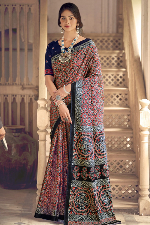 Light Red Cotton Printed Casual Wear Saree 