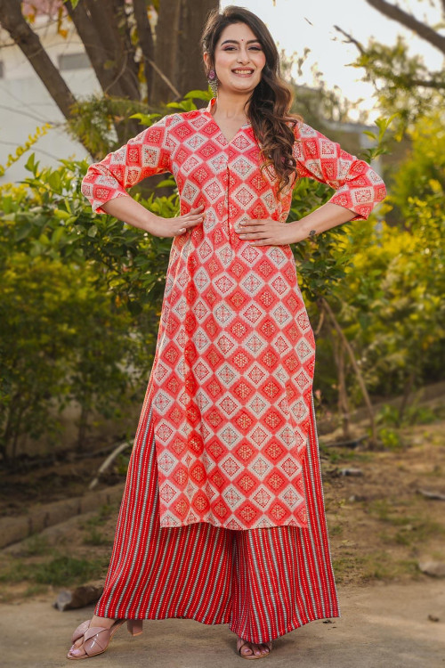 Red plazo dress deals