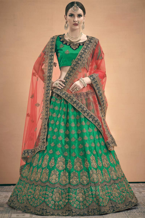 Jade Green Silk Lehenga with Silk Choli