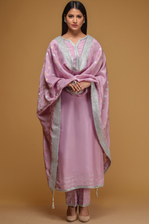 Art Silk Trouser Suit in Pastel Pink colour for Eid