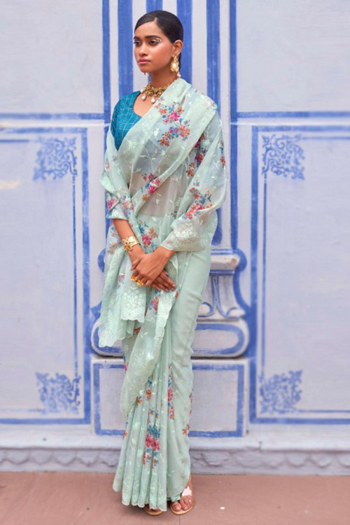 Organza floral sarees online best sale