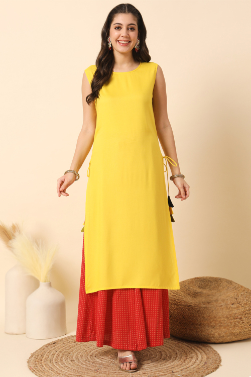 Light Yellow Cotton Kurti For Casual Wear