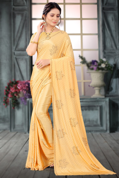 Buy Samah Dyed, Solid/Plain, Embroidered Daily Wear Georgette Yellow Sarees  Online @ Best Price In India | Flipkart.com