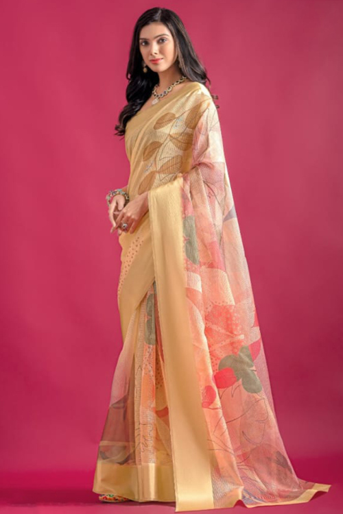 Light Yellow Linen Woven Zari Light Weight Saree