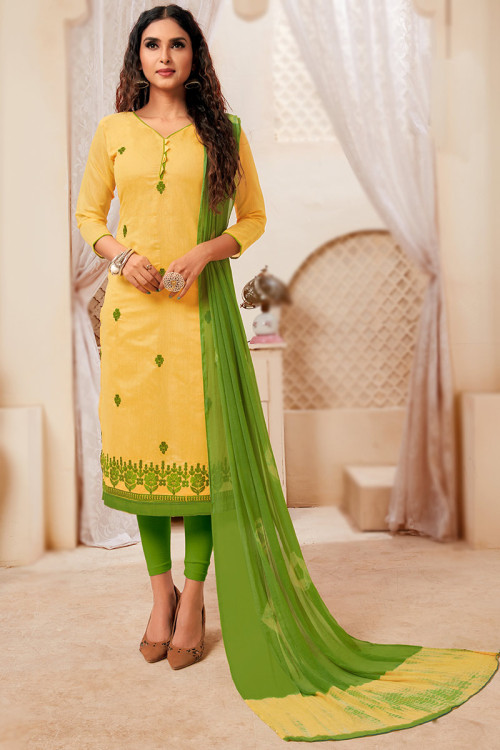 Light Yellow Modal Silk Embroidered Legging Suit