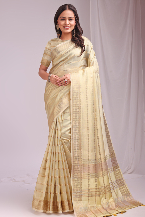 Light Yellow Organza Saree With Woven Zari Work