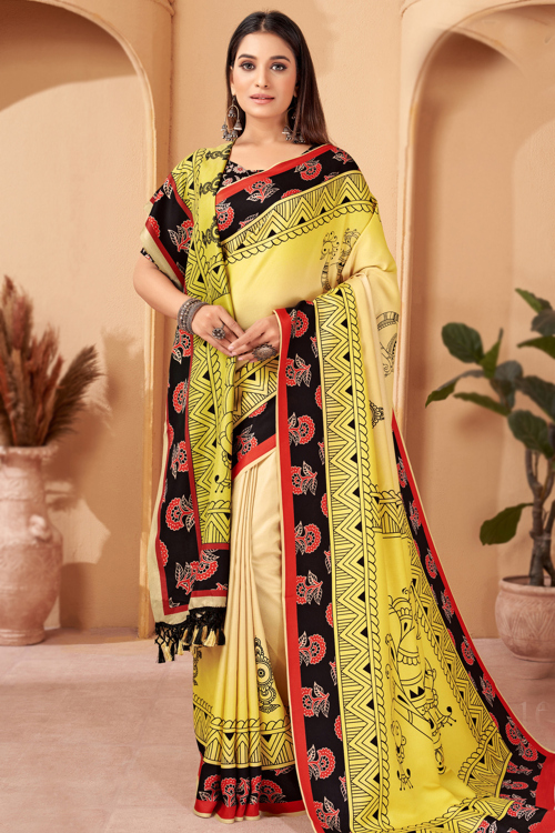 Light Yellow Pashmina Printed Casual Wear Saree