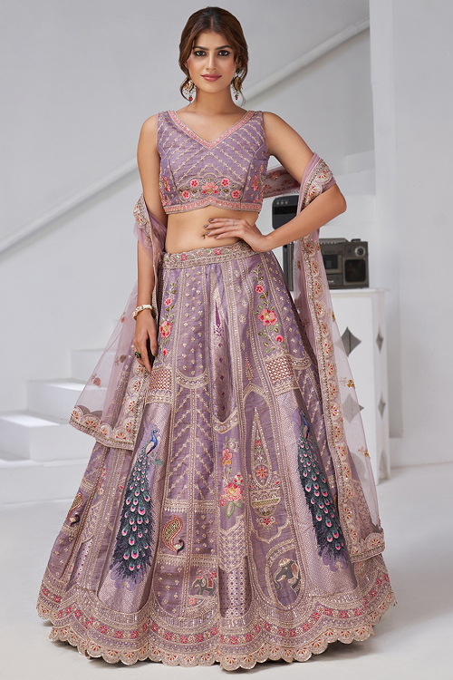 Lilac Purple Art Silk Woven Zari A Line Lehenga 