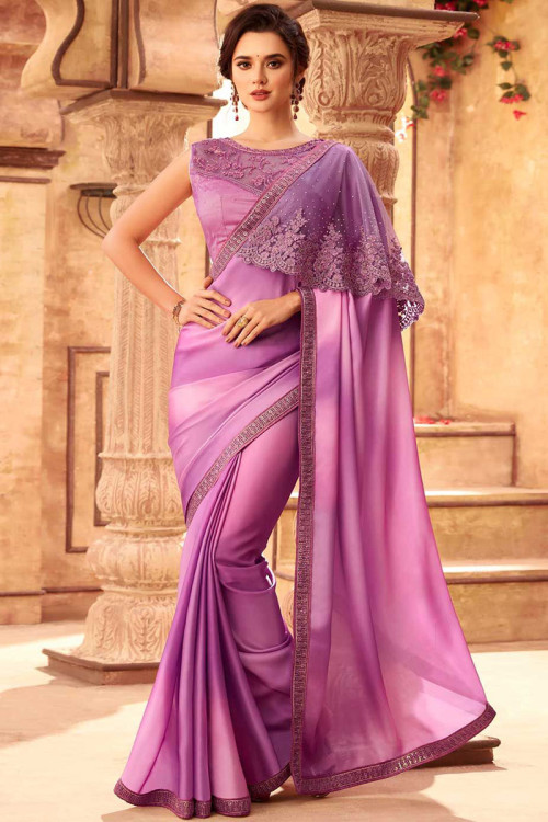 Buy Lilac Purple Silk Saree With Net Blouse Online - SARV03299 | Andaaz ...