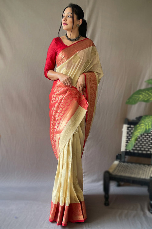 Sita- Cream and Green Blended Silk Saree – Ivalinmabia