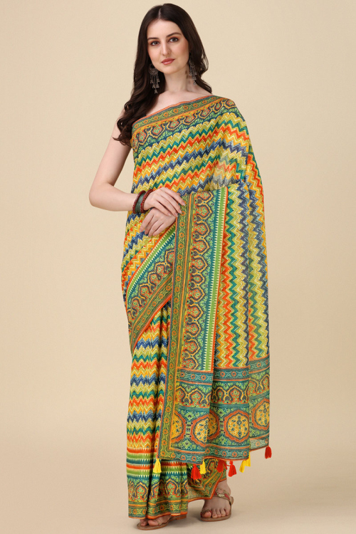Linen Multi Color Printed Casual Wear Saree