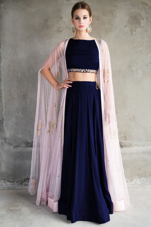 Dark Blue Silk Lehenga with Silk Choli