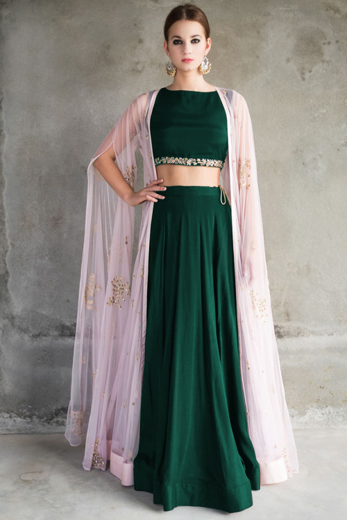 Bottle Green Silk Lehenga with Silk Choli