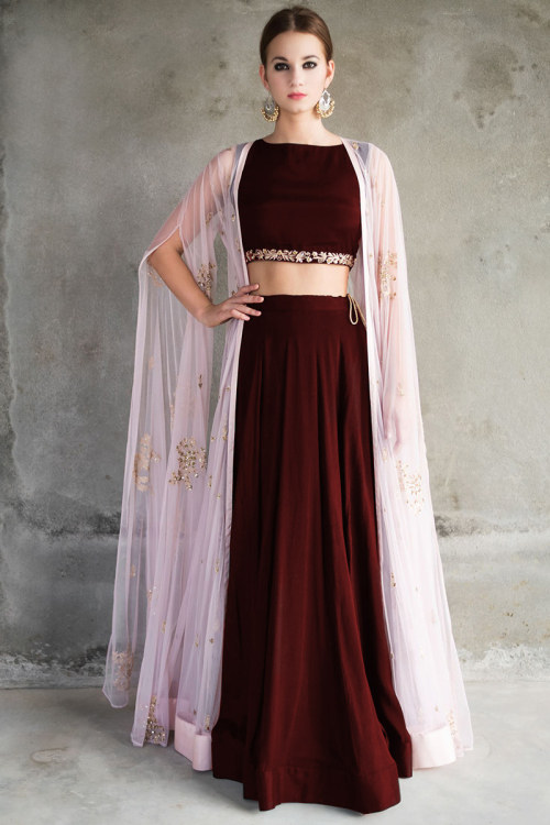 Black Silk Ready Lehenga with Resham and Hand Embroidery