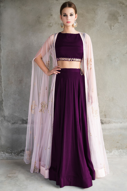 Dark Purple Color Silk Lehenga with Silk Choli for Women