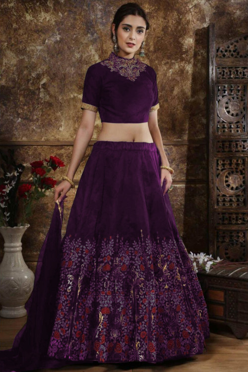 Purple Silk Lehenga with Purple Silk Choli