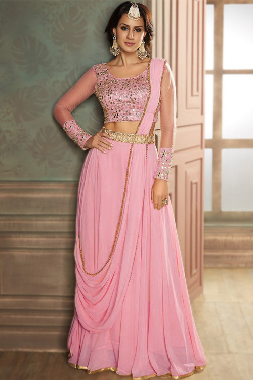 Buy Pink Above 60 Discount on Lehenga Style Sarees Tamil Wedding Clothing Online for Women in USA
