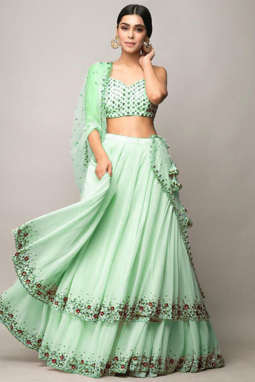 Seafoam Green Georgette Embroidered Bridesmaid Lehenga