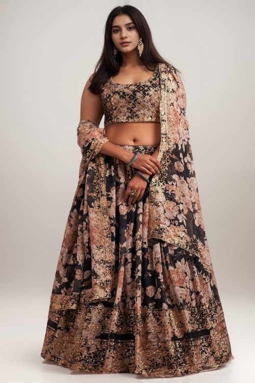 Buy 54 3XL Size Black Printed Plus Size Lehenga Choli Online for Women in UK