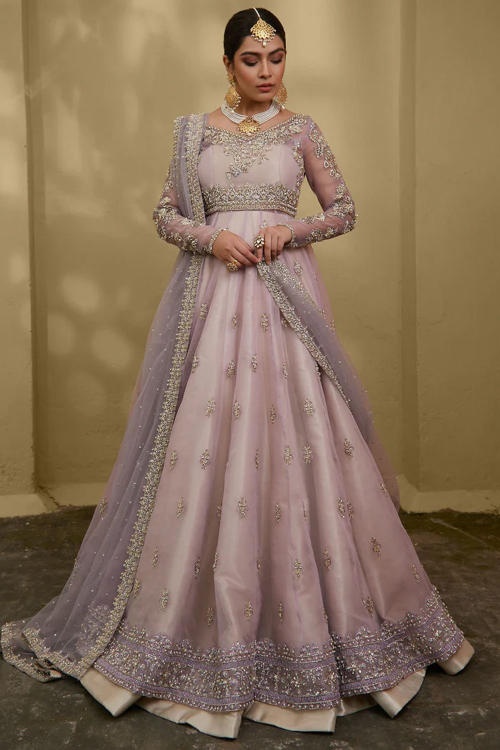 Embroidered Organza Light Purple Wedding Anarkali Suit