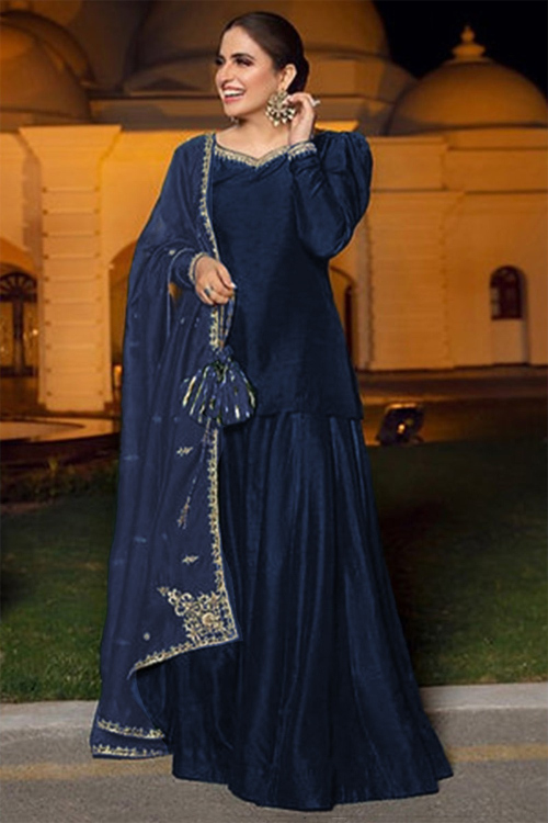 Navy blue Silk Pakistani Lehenga for Wedding & Party
