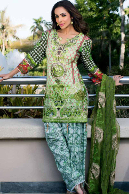 Lovely Cotton Green Patiala Suit