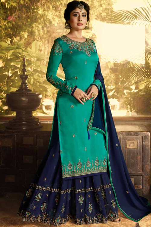 Turquoise Green Georgette Sharara Suit