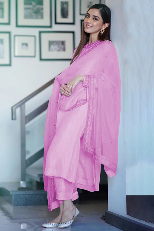 New Indian Designer Readymade Pink Cotton Kurta Pant Suit Beautiful Trouser  Tops | eBay