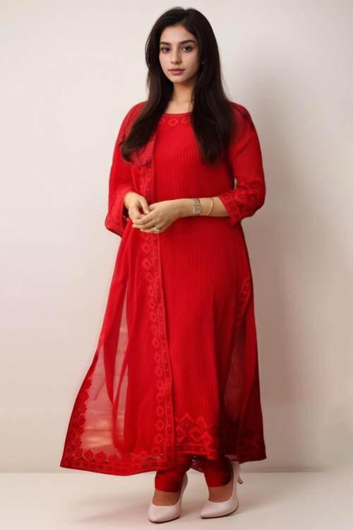 Buy 66 9XL Size Red Designer Plus Size Churidar Suits Online for Women in USA