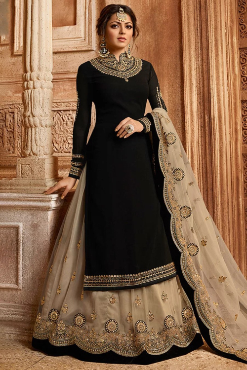 Black With Oat Beige Lehenga Choli for Wedding & Party