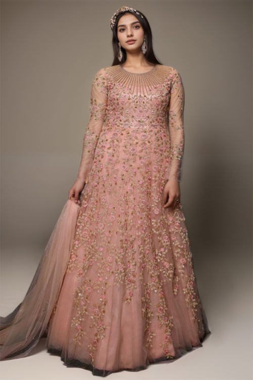 Dusty Pink Plus Size Zari Embroidered Anarkali Suit