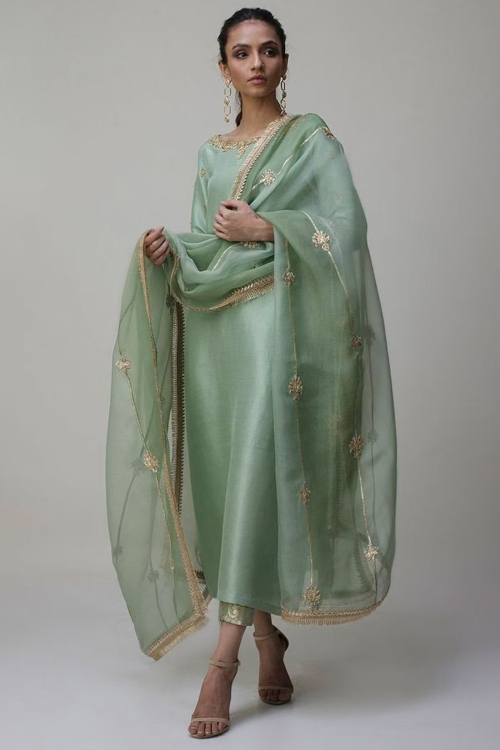 Dusty Green Straight Pant Georgette Trouser Suit for Wedding & Party