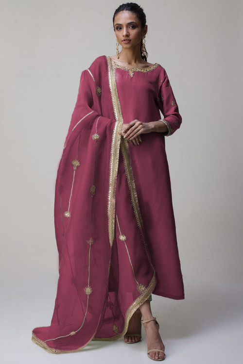 Mauve Taupe Straight Pant Raw Silk Trouser Suit for Eid