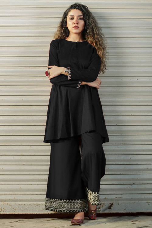 Buy Frock Style Black Silk Plus Size Trouser Suits Online for Women in USA