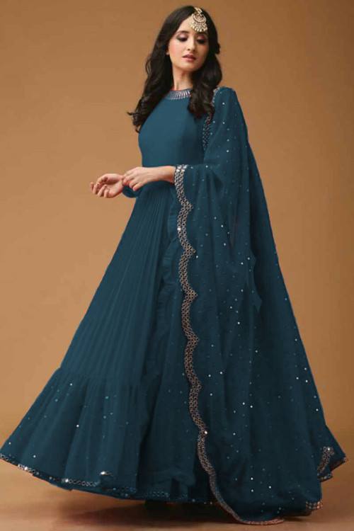 Buy 60/6XL Size Anarkali Gown Blue Salwar Kameez Online for Women in USA