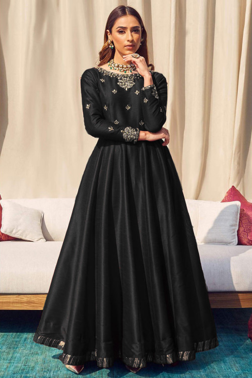 Black Indian Women Wear Georgette Long Frock Bollywood Muslim Anarkali Gown  Cocktail Party Dress 1296, Black, Medium : Amazon.ca: Clothing, Shoes &  Accessories