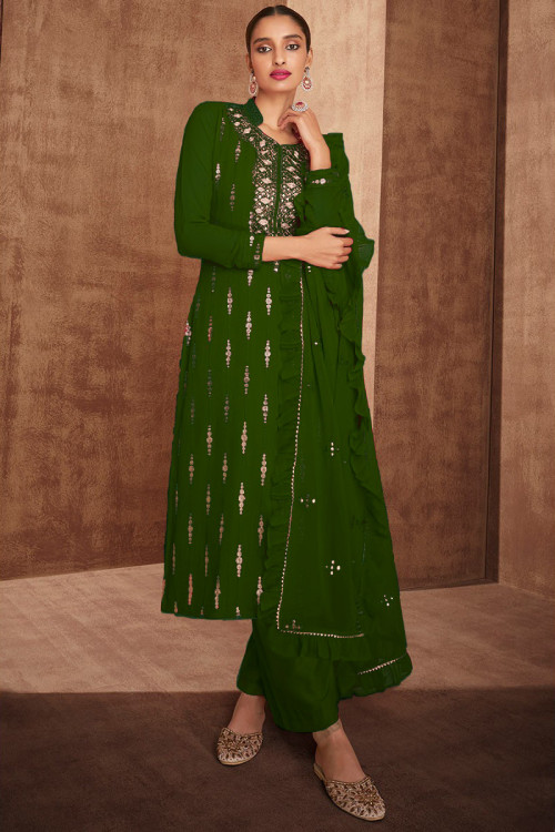 Green Silk Embroidered Wedding Trouser Suit