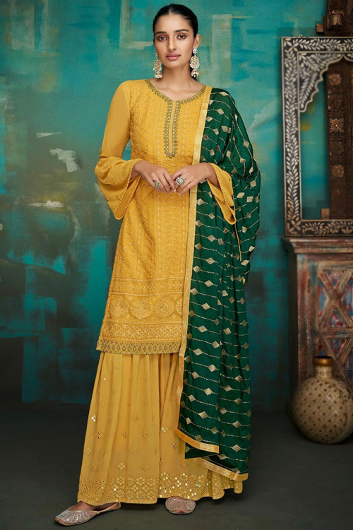 Mustard Yellow Georgette A Line Sharara Suit