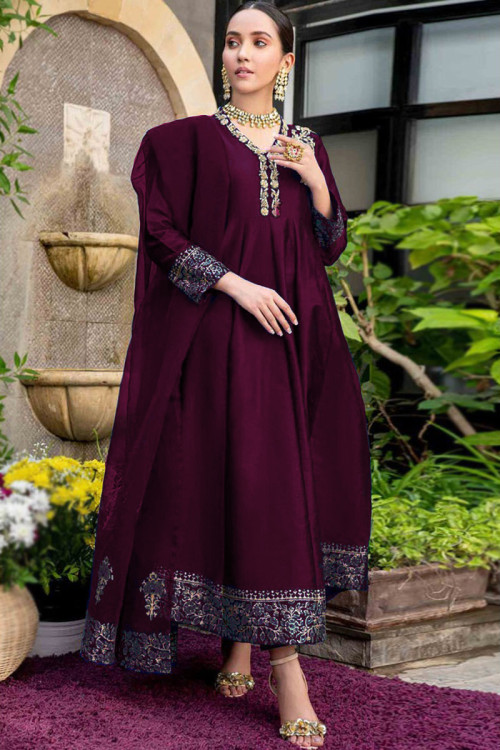 Heavy Embroidered Maroon Net Formal Wedding Suit (CHI-469) Online Shopping  & Price in Pakistan