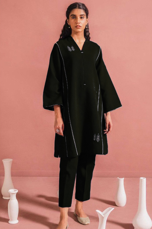 Black Pashmina Embroidered Trouser Suit