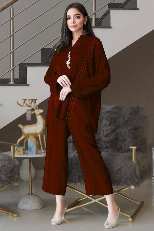 Deep Red Linen Contemporary Style Trouser Suit