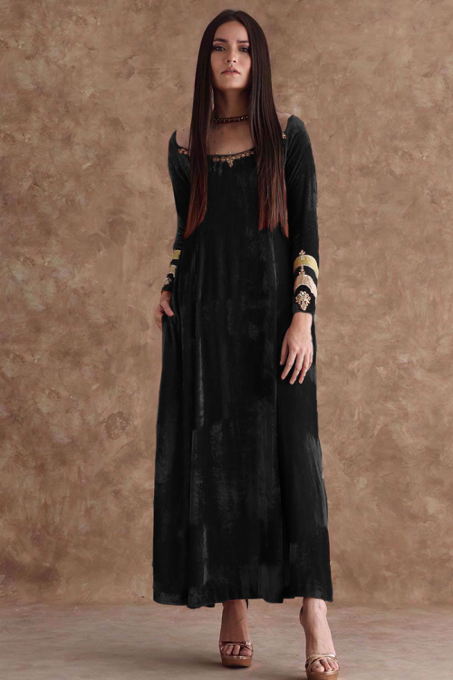 Black Velvet Embroidered Anarkali Suit