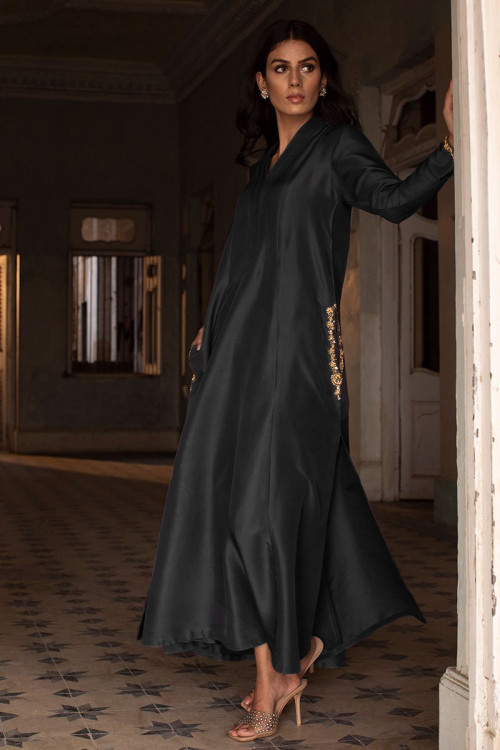 Black Florida Silk Trouser Suit With Zardosi Work