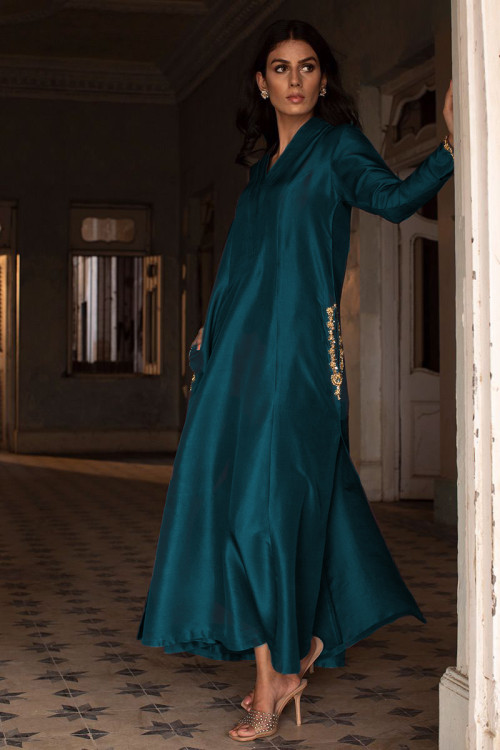 Buy 38 S 2 Size Blue Raw Silk Bollywood Dresses Online for Women in UK