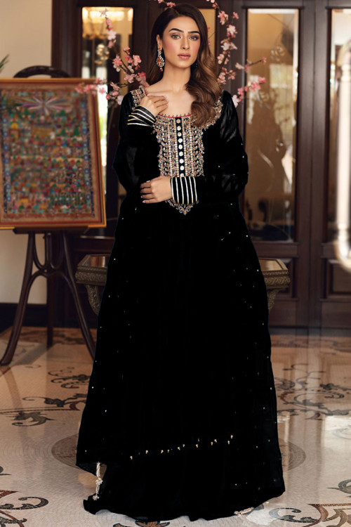 Black Organza Embroidered Sharara Suit