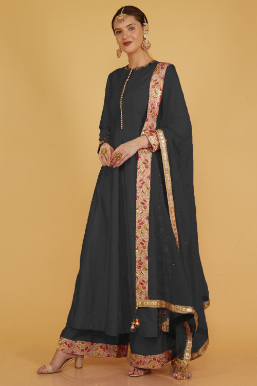 Black Silk Plain Festive Wear Eid Trouser Suit