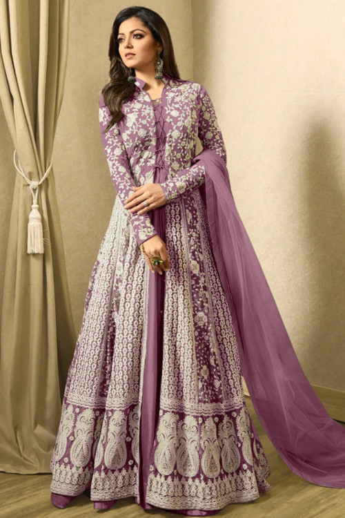 Lavender Purple Net Anarkali Suit for Eid